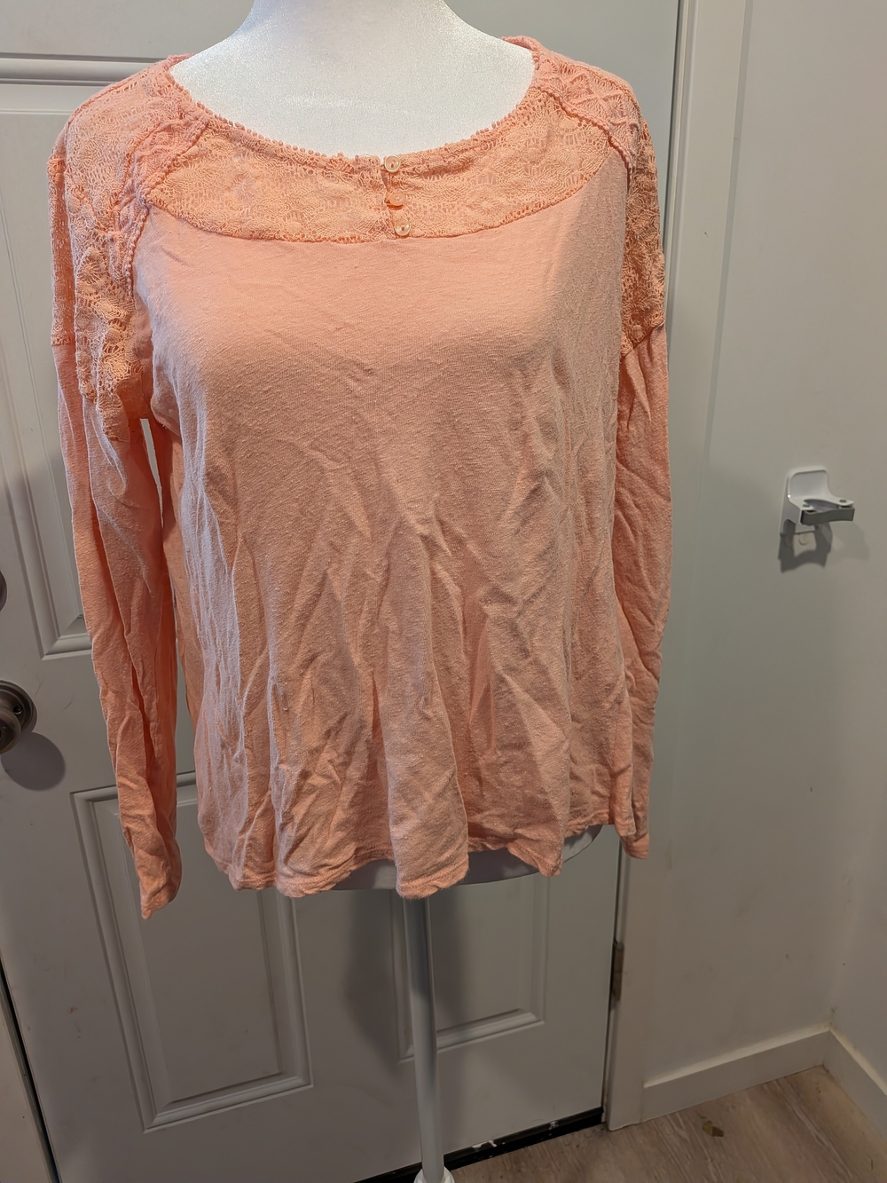 LC Lauren Conrad Peach Lace Yoke Long Sleeve Top
